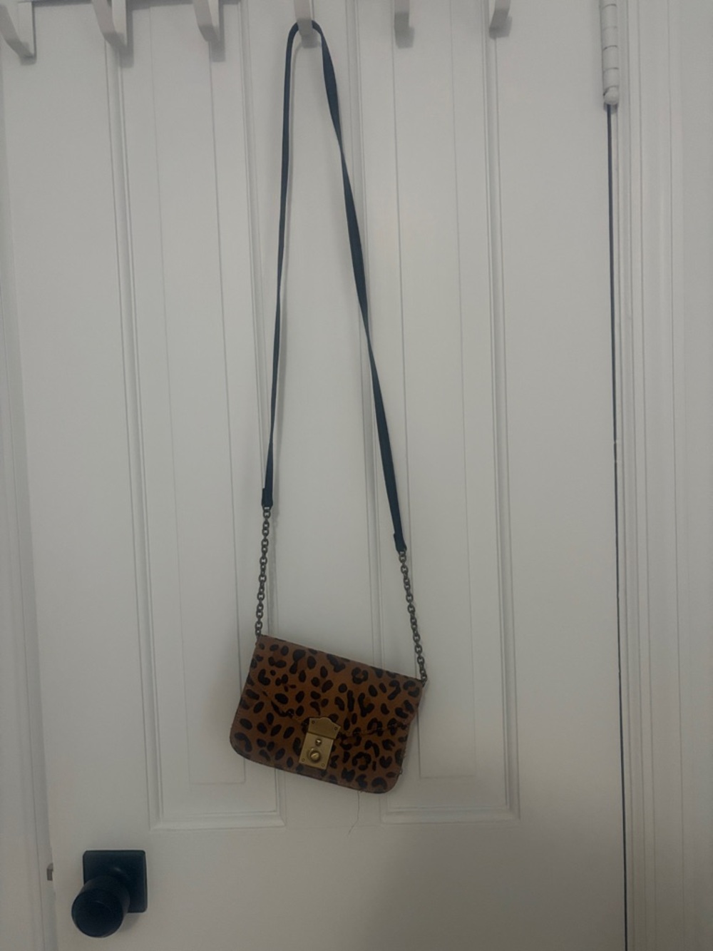 Leopard Print Crossbody with Gold Lock - Brown